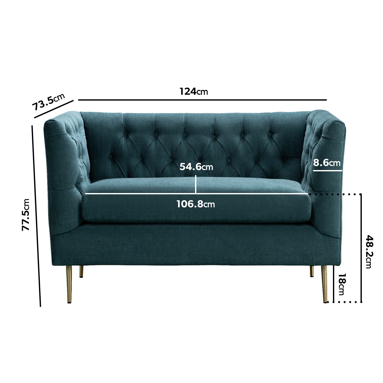 Read more about Teal fabric chesterfield loveseat celeste